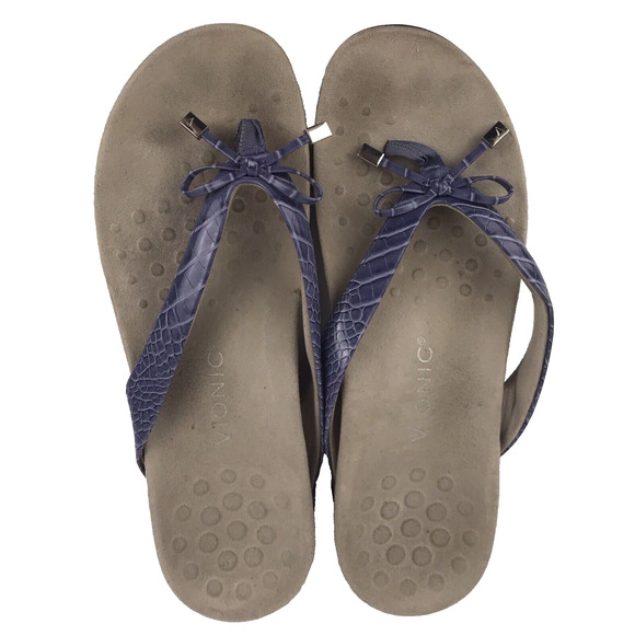 Vionic Bella Bow Flip Flop Purple Blue Toe-Post Sandal Alligator Womens Size 11 - Picture 1 of 6